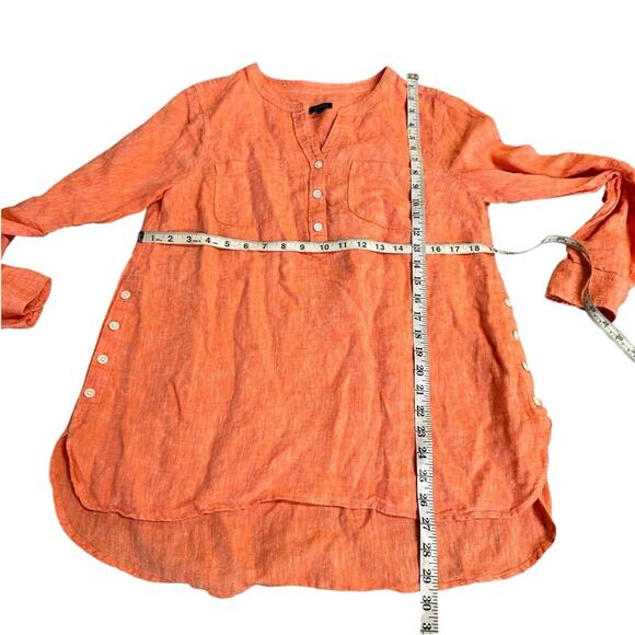 Talbots Side Button Linen Band Collar Popover Size Medium - Picture 7 of 9